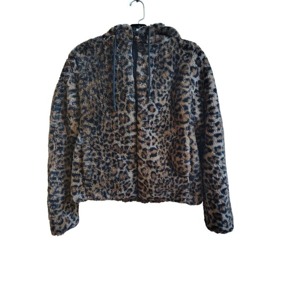 Rachel Zoe Womens Leopard Print Faux Fur Hooded Jacket S - Picture 2 of 5